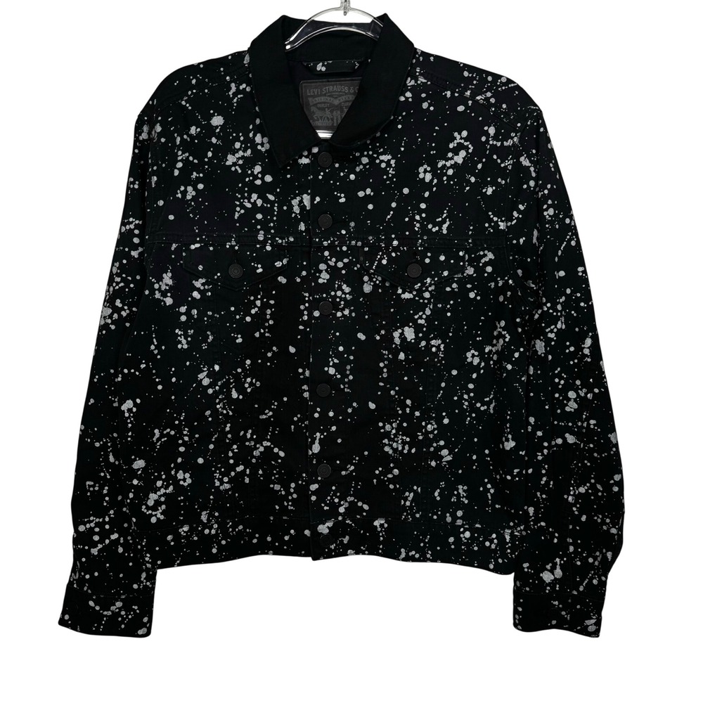 Levi Strauss & Co Paint Splatter Denim Trucker Jacket Small Black Excellent